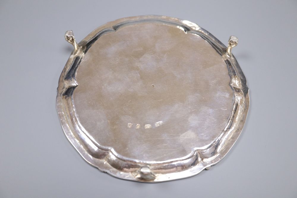 A George III silver waiter by Samuel Wood, London, 1781, with later engraved monogram, 15.5cm, 7oz.